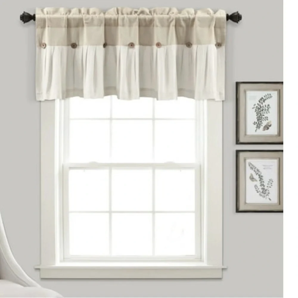 Lush Decor Linen Button Farmhouse Valance Curtians 52